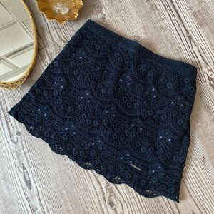 Abercrombie & Fitch Navy Blue Crochet Lace Tiered Mini Skirt Size Small